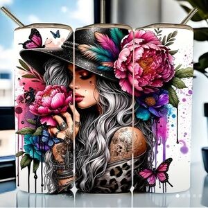 20 oz Floral Art Tumbler with Butterflies